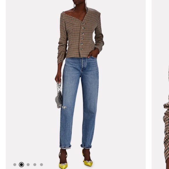 A.w.a.k.e MODE Asymmetric Plaid Wool-Blend Tweed Top - Picture 2 of 7